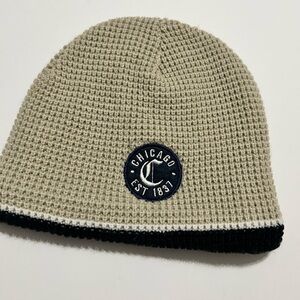 chic Waffle Knit Beanie - Tan with Black Trim